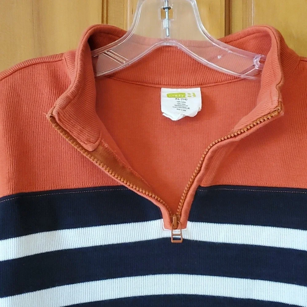 Crazy‎ 8 Boys Size 14 Orange Striped Quarter Zip Top